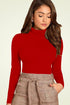 Women Red Highneck Full Sleeves T-Shirt